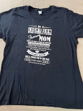‘I am a Lucky Son with a Awesome Mom’ 2XL Black T-Shirt